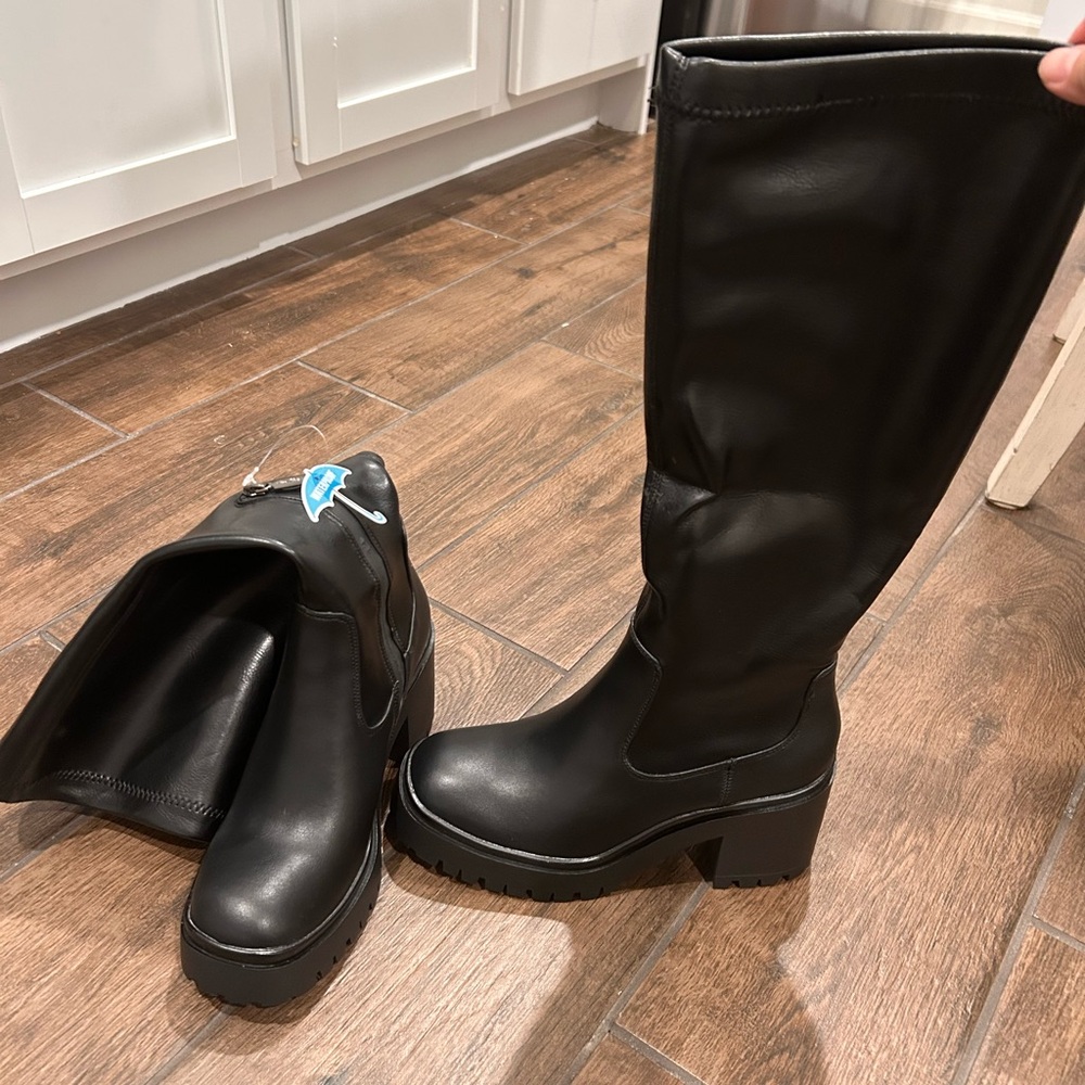 Aqua College waterproof black chunky knee high boots